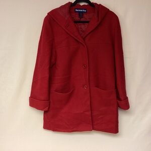 Herman Kay Jacket Hood Wool Winter Classic  Everyday Staple Red Womens SZ M